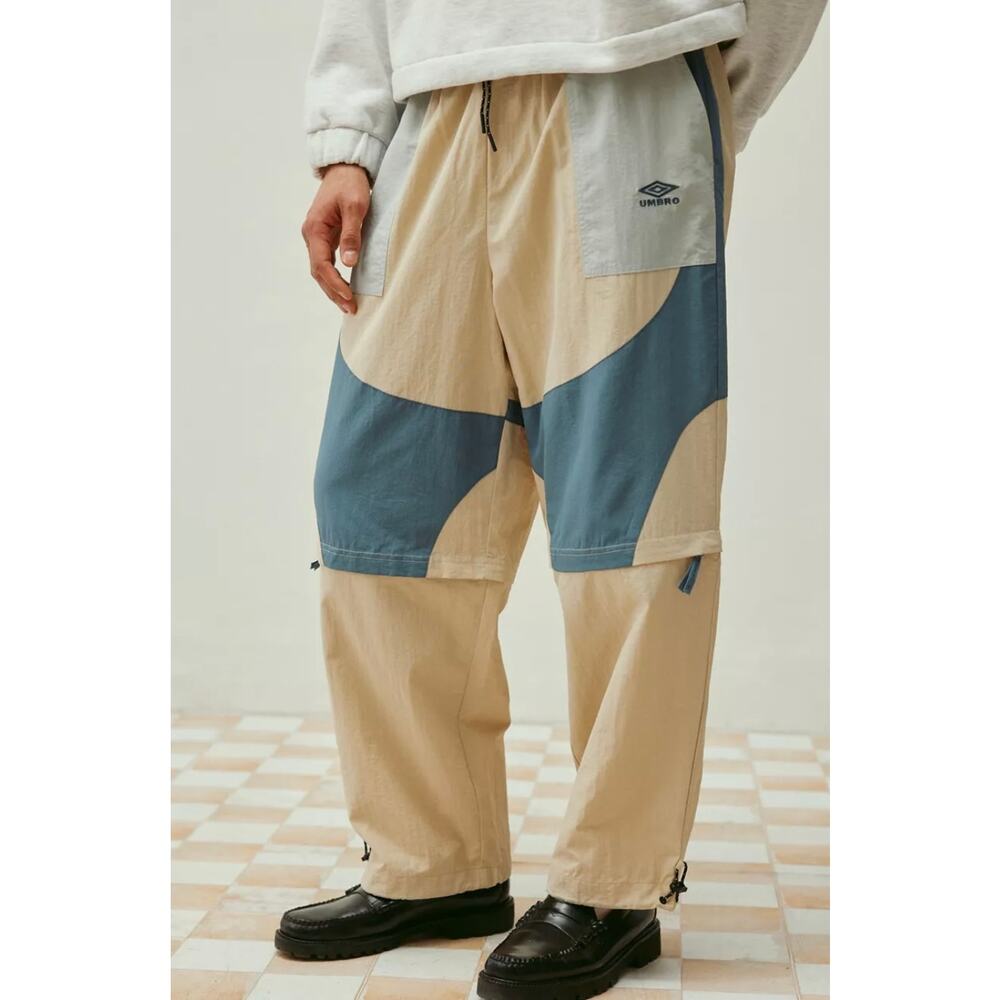 Umbro Zip Off Track Pants XL | Convertible Nylon Cargo Pants Shorts Cream Blue